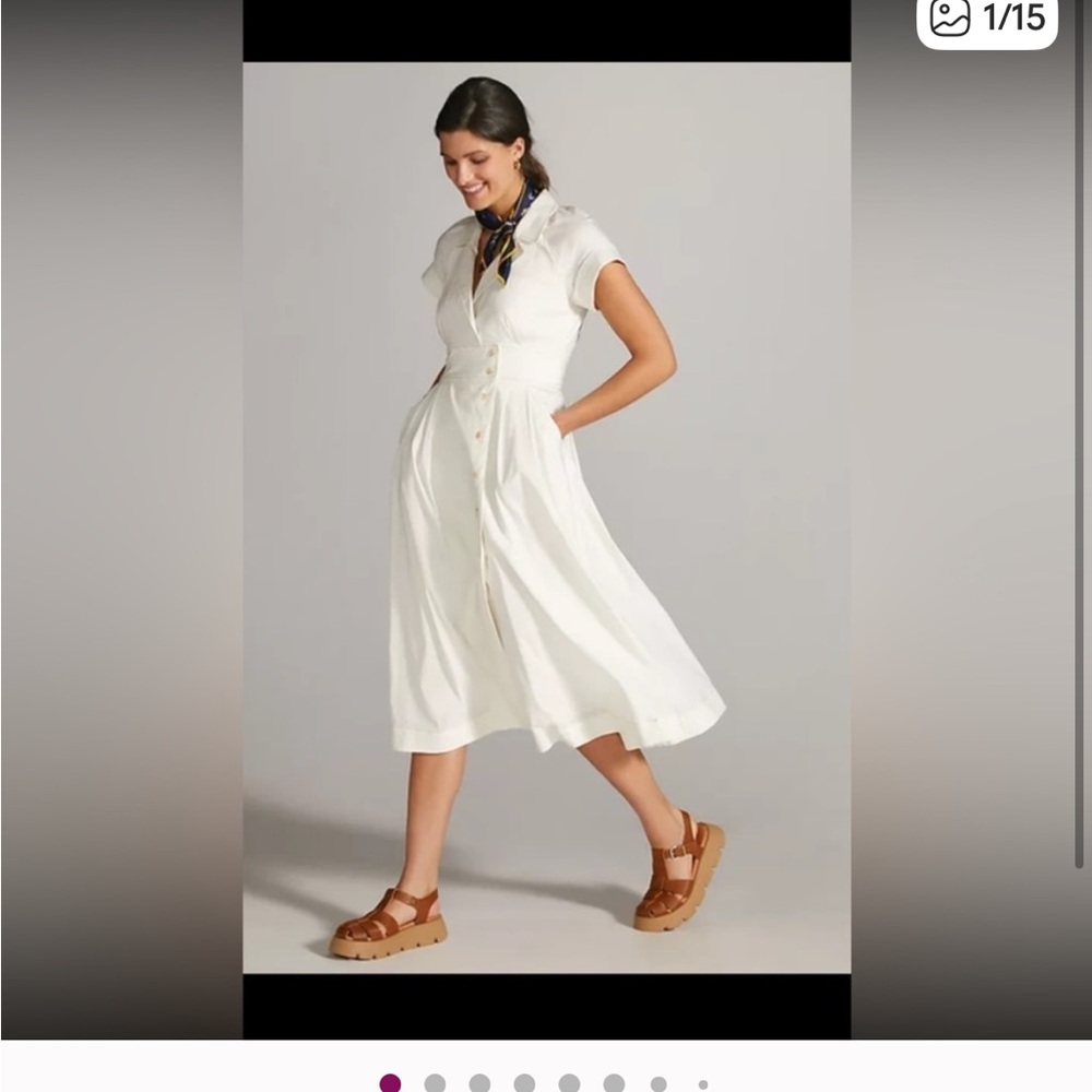 Maeve By Anthropologie White Short Sleeve Back Slit Poplin Shirt Cutout Dress 2
